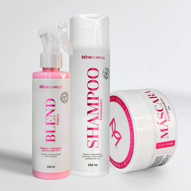 Kit Cabelo Brilhante (Shampoo Fortalecedor + Máscara Fortalecedora + Blend Mágico) Mio Capelli