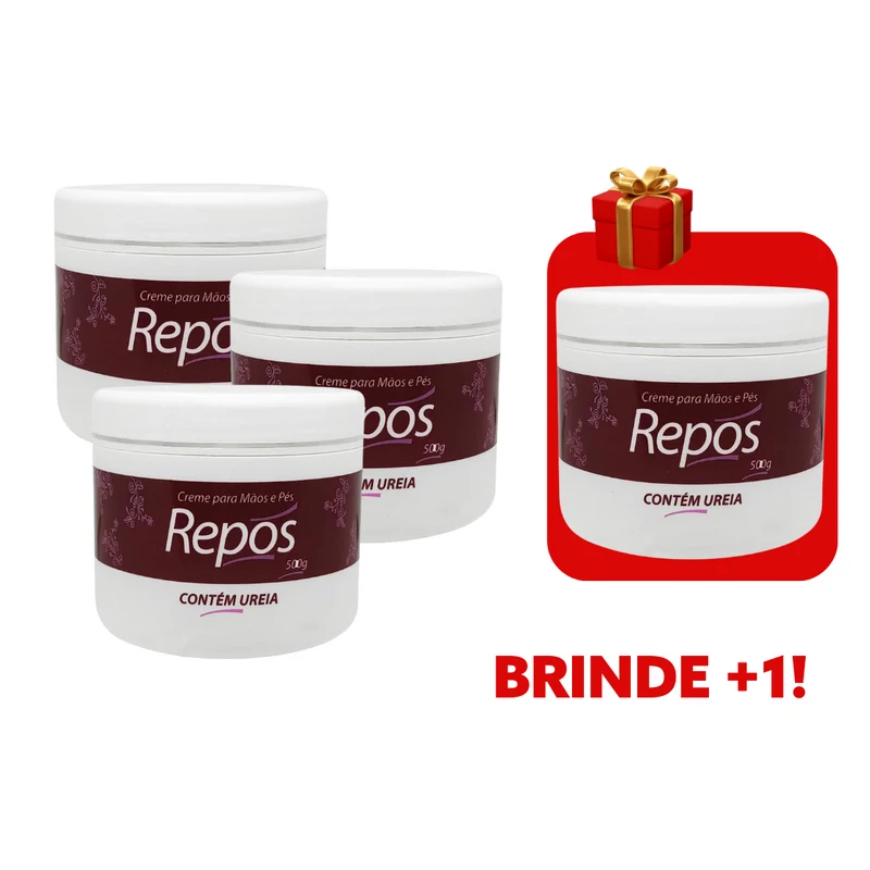 KIT 3 Cremes para Mãos e Pés c/ Ureia Repós 500g + 1 de Brinde