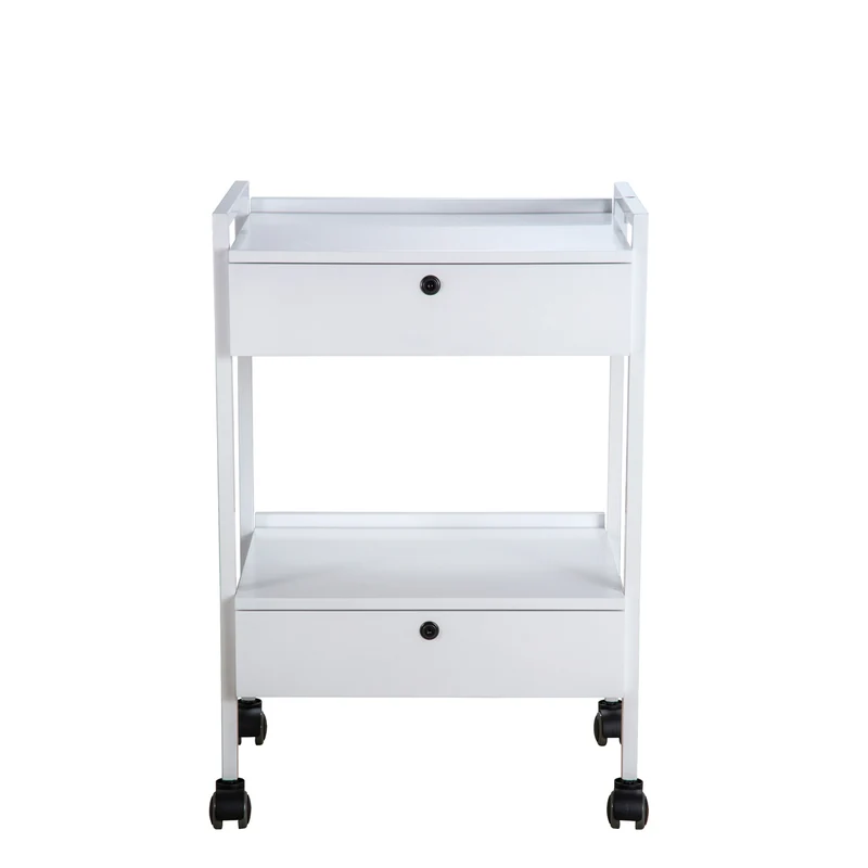 Trolley Blanc Roulettes 2 Tiroirs