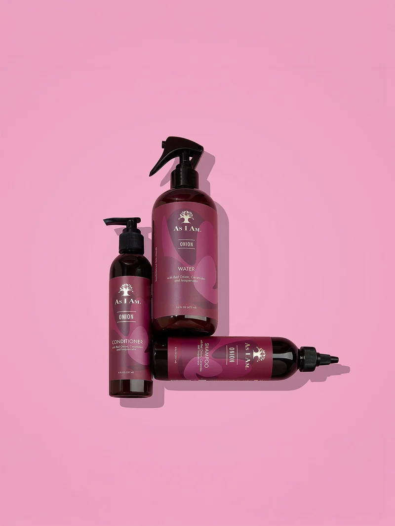 Eau d'oignon, shampooing et après-shampooing