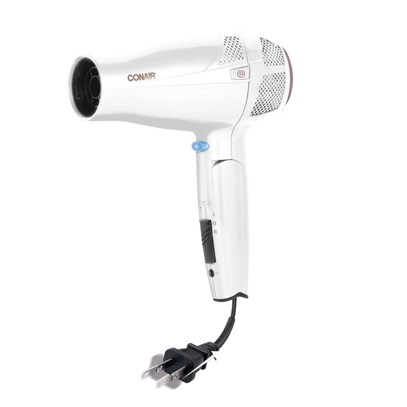 Séchoir à cheveux à poignée rabattable et cordon rétractable, blanc, Conair