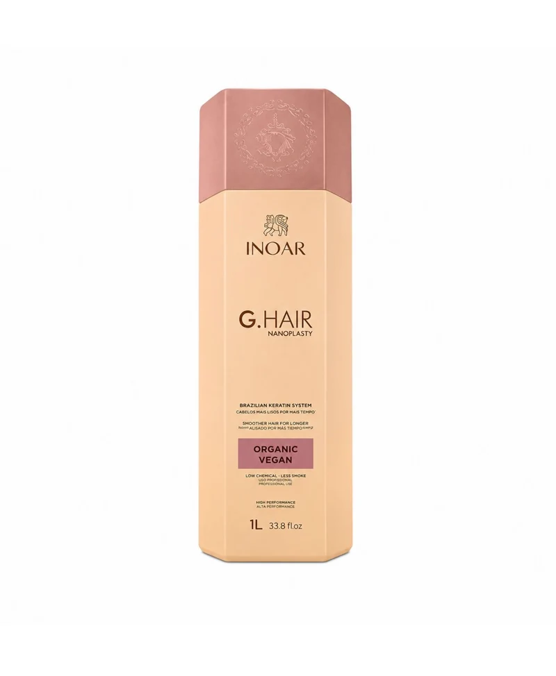 Inoar G.Hair Nanoplasty Organic Vegan 1L — Lissage Brésilien Kératine Vegan, Low Chemical & Less Smoke