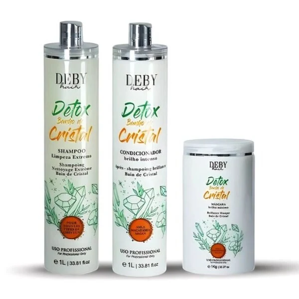 Kit Purifiant Cristal Deby Hair — Shampoing + Masque + Après-Shampoing Amla, Macadamia & Argan (3x1L)