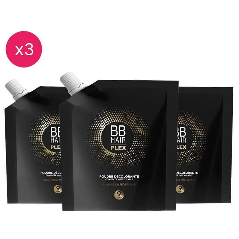 Pack de 3 poudres décolorantes 9 tons BBHair Plex Generik 500g