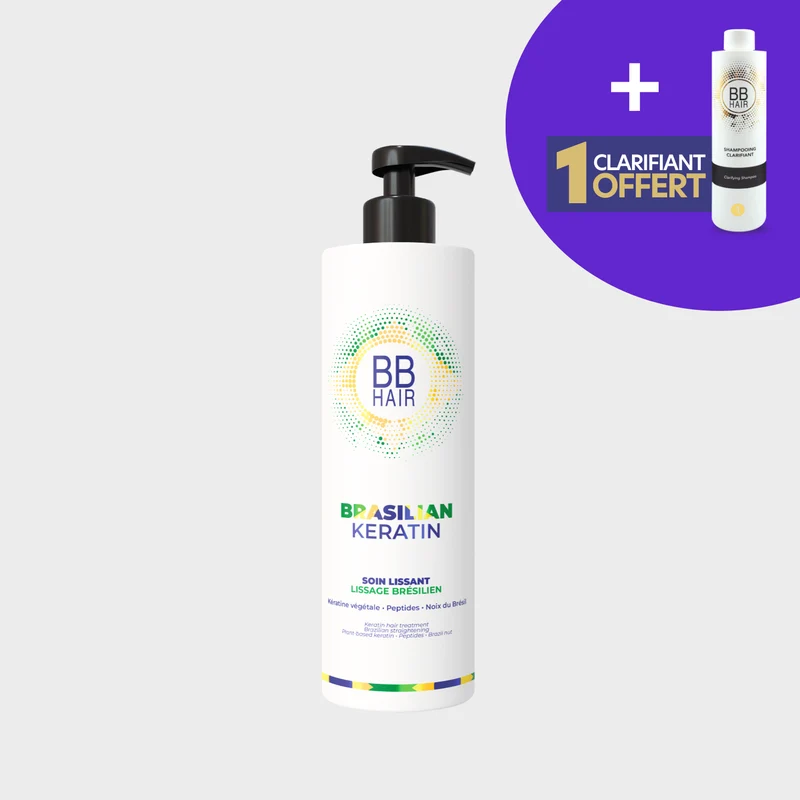 BBHair Lissage Brésilien Kératine PLEX — Kit Salon (Shampooing Clarifiant + Lissage 500ml)