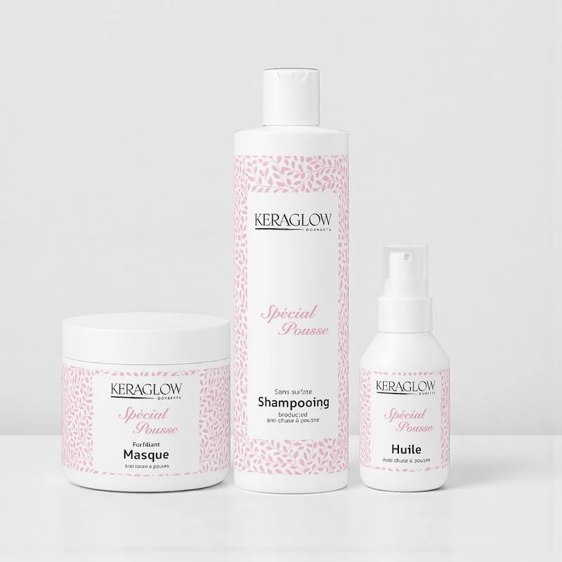 Lots de 6 KERAGLOW Shampoing, Masque Spécial Pousse – & Huile Anti-Chute Énergisants sans Sulfate