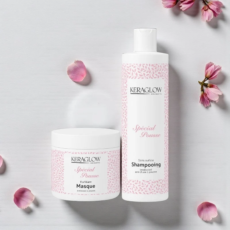Lots de 12 KERAGLOW Shampoing, Masque Spécial Pousse – & Huile Anti-Chute Énergisants sans Sulfate