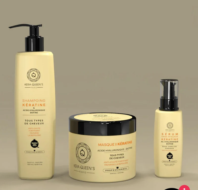 Lots de 6 Kit entretein cheveux Trio Biotine Kera Queen’s | Shampooing sans sulfate Masque Sérum Fortifiant