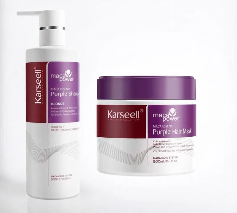 Duo Karseell Violet – Shampoing 500 ml + Masque 500 ml | Anti-Reflets Jaunes – Blonds, Gris & Décolorés