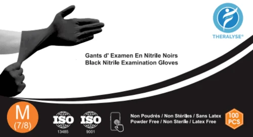 Gants noir jetable nitrile, 3.8 gr, non poudrés noir ou blanc en455- en374