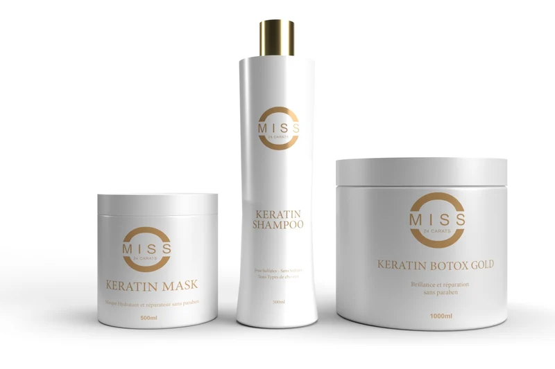 Kit Kératine Miss 24 Carats – Shampoing + Masque + Soin Réparateur 1kg