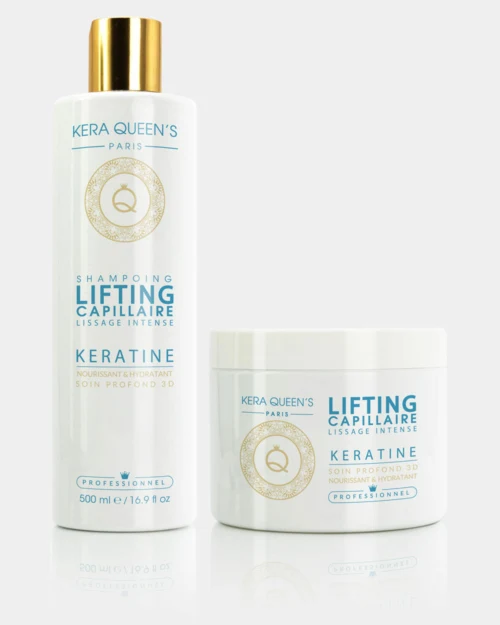Duo Lifting Kératine – Shampoing & Soin Sans Sulfate 500 ml | Hydratation Intense & Cheveux Éclatants