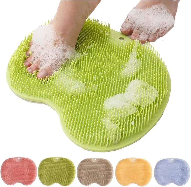 Silikon Fußreinigungsmatte mit Saugnäpfen | Massage- & Fußpflegebürste für Dusche | Rutschfeste Reinigungsmatte