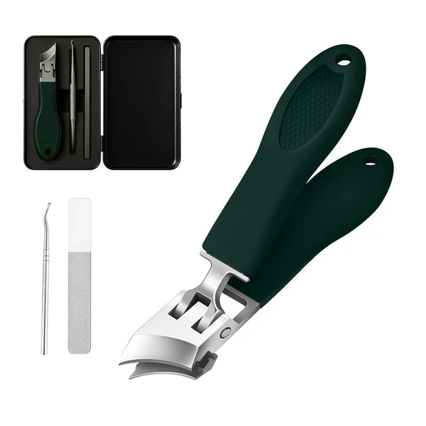 Nagelknipser mit schräger Schneide für präzise Ergebnisse | Extra breite Öffnung für dicke Fußnägel | Rutschfester PVC-Griff | Mit Spritzschutz