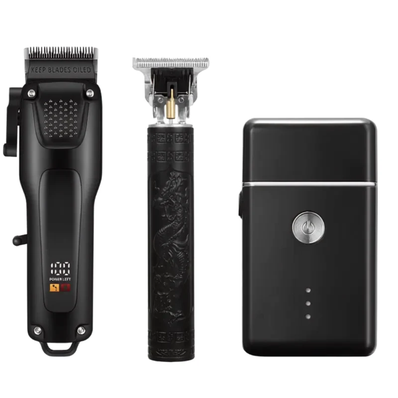 Professionelles Trimmer-Set kabellos mit LED-Display | Präzise Edelstahlklingen | 120 Min Laufzeit | USB-Ladung, Aufsteckkämme