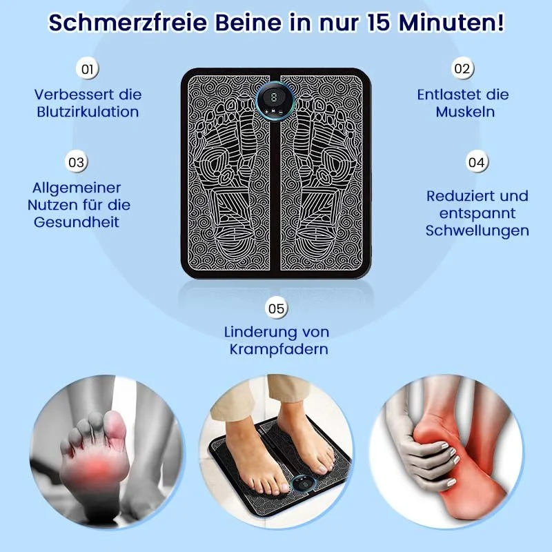 EMS Fußmassagegerät Matte zur Entspannung & Durchblutungsförderung | elektrisches Fußmassagegerät mit verschiedenen Modi & Intensitätsstufen