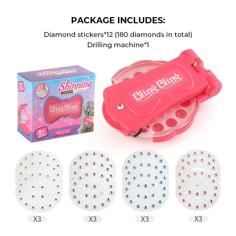 Haar-Glitzer Applikator mit selbstklebenden Strasssteinen | GemGlow Juwel-Heftgerät | Für Haare & Accessoires, ab 6 Jahren, pink