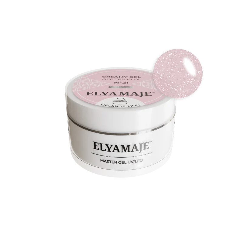 Glitter Pink n° 21 – Gel pailleté de construction – Creamy Gel UV LED – ElyaMaje 50ML
