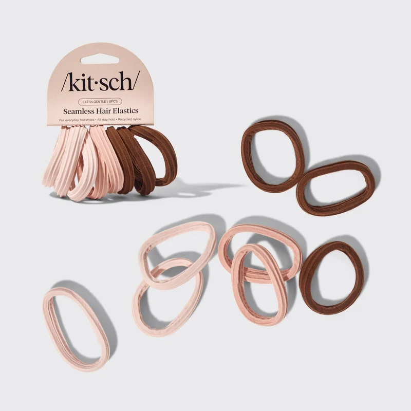 KITSCH Ensemble de 8 élastiques à cheveux sans couture recyclés - Bois de rose