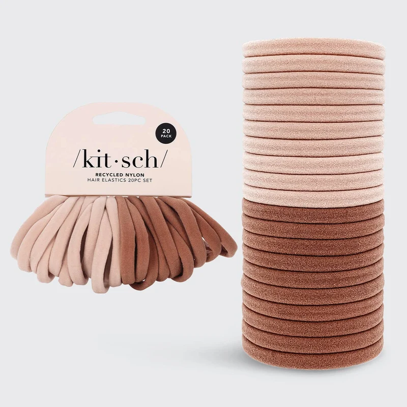 KITSCH Lot de 20 élastiques en nylon recyclé écologiques - Rose poudré