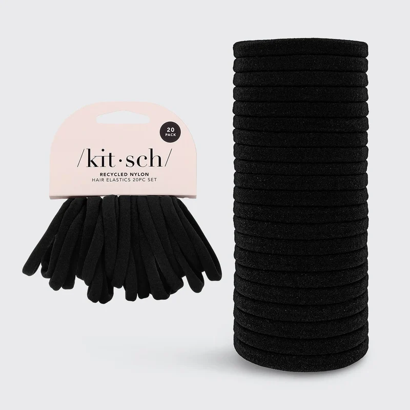 KITSCH Lot de 20 élastiques en nylon recyclé écologiques - Noir