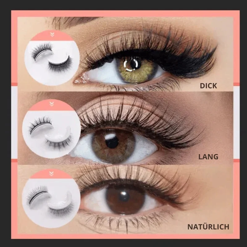 Selbstklebende Wimpern wiederverwendbar | Cat-Eye Effekt mit natürlichem Volumen | Waschbar & hautfreundlich | Ohne Kleber & Eyeliner
