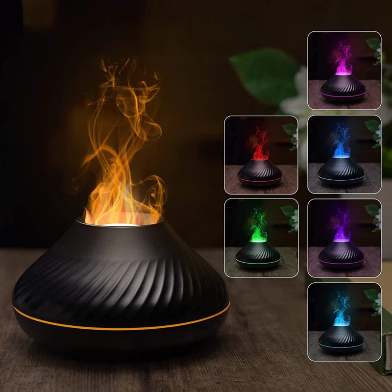 REUP Volcanic Flame Aroma Diffuser Essential Oil Lamp 130ml USB Portable Air Humidifier with Color Night Light Fragrance Home