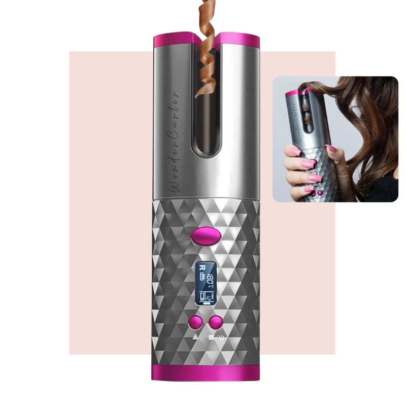 Kabelloser Lockenstab mit Keramik | Automatischer Curler für glänzende Locken | USB aufladbar & sicher ohne Klammer | 60 Min