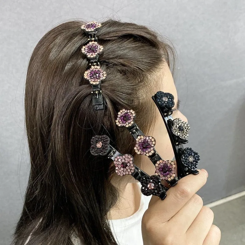 Kristall-Haarspange geflochtene Blume | Funkelnde Strass-Haarklammer 9 cm | Für alle Haartypen | 4 Farben