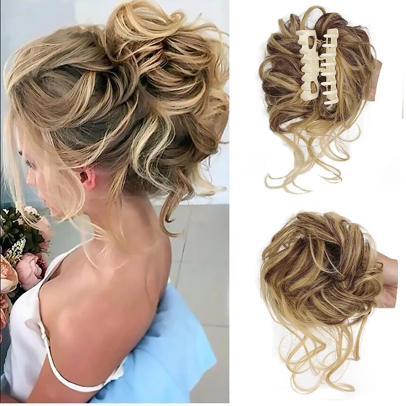 Clip-in Dutt Haarteil mit Gummiband | Lockiges Volumen in Sekunden | Synthetische Faser, natürlicher Look