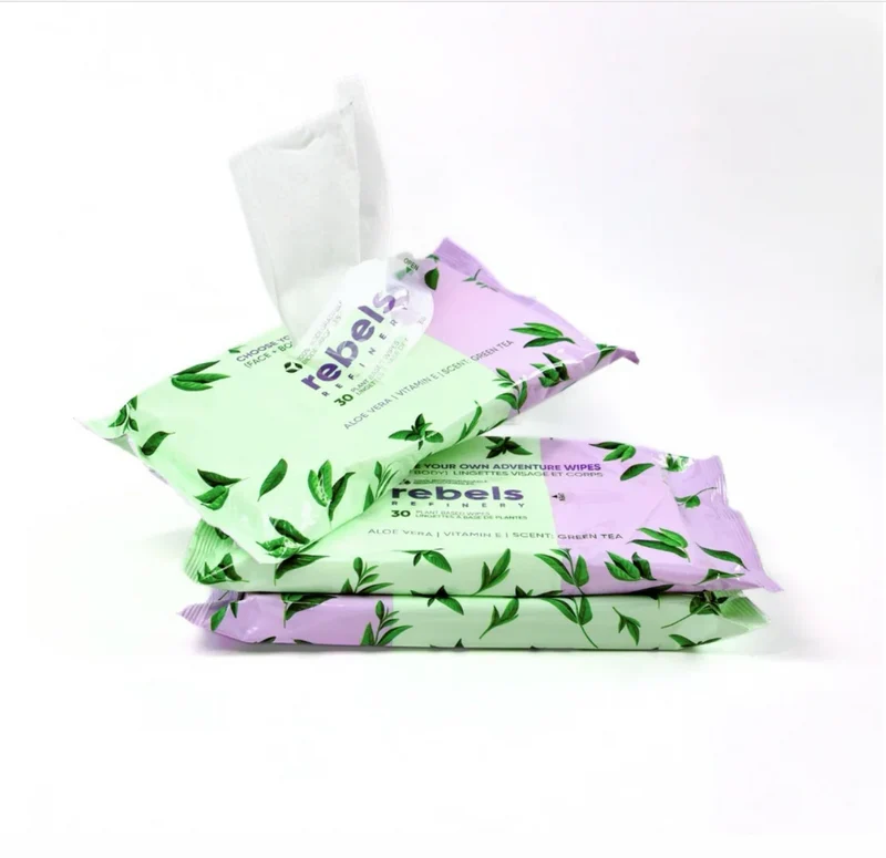 Rebels Refinery Green Tea Plant-Based Face & Body Wipes – Biodegradable