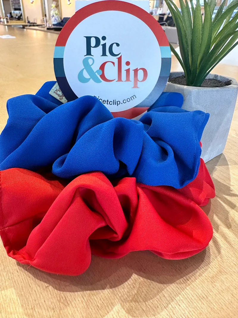 Duo de CHOUCHOUX bleu royal crêpe et rouge satin