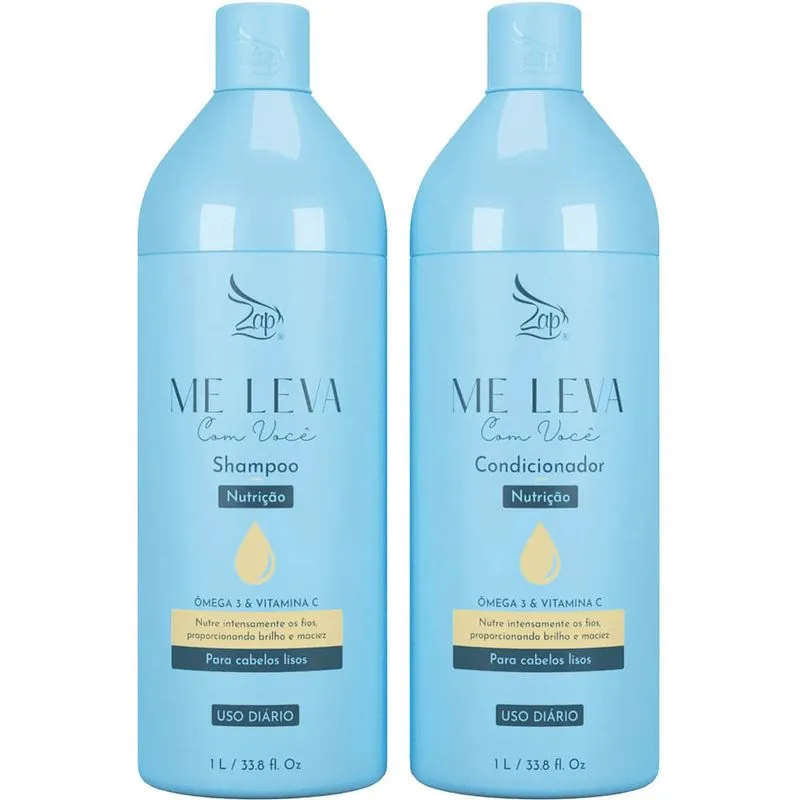 Zap Me Leva Com Você Kit shampooing + après-shampooing hydratant à l'huile d'argan et à l'acide hyaluronique, 1 litre